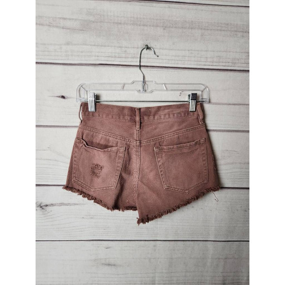 Bullhead Womens Cut Off Denim Shorts Pink Distressed High Rise Button Fly 25 - Picture 2 of 7